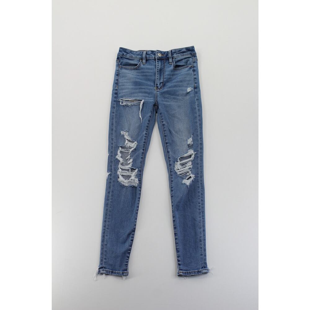American Eagle distressed raw hem skinny jeans womens 2‎ edgy punk grunge casual